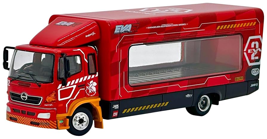 POPRACE エヴァンゲリオン HINO 500 レーシングトランスポーター POP RACEより、1/64ミニカーを荷台に積載出来る